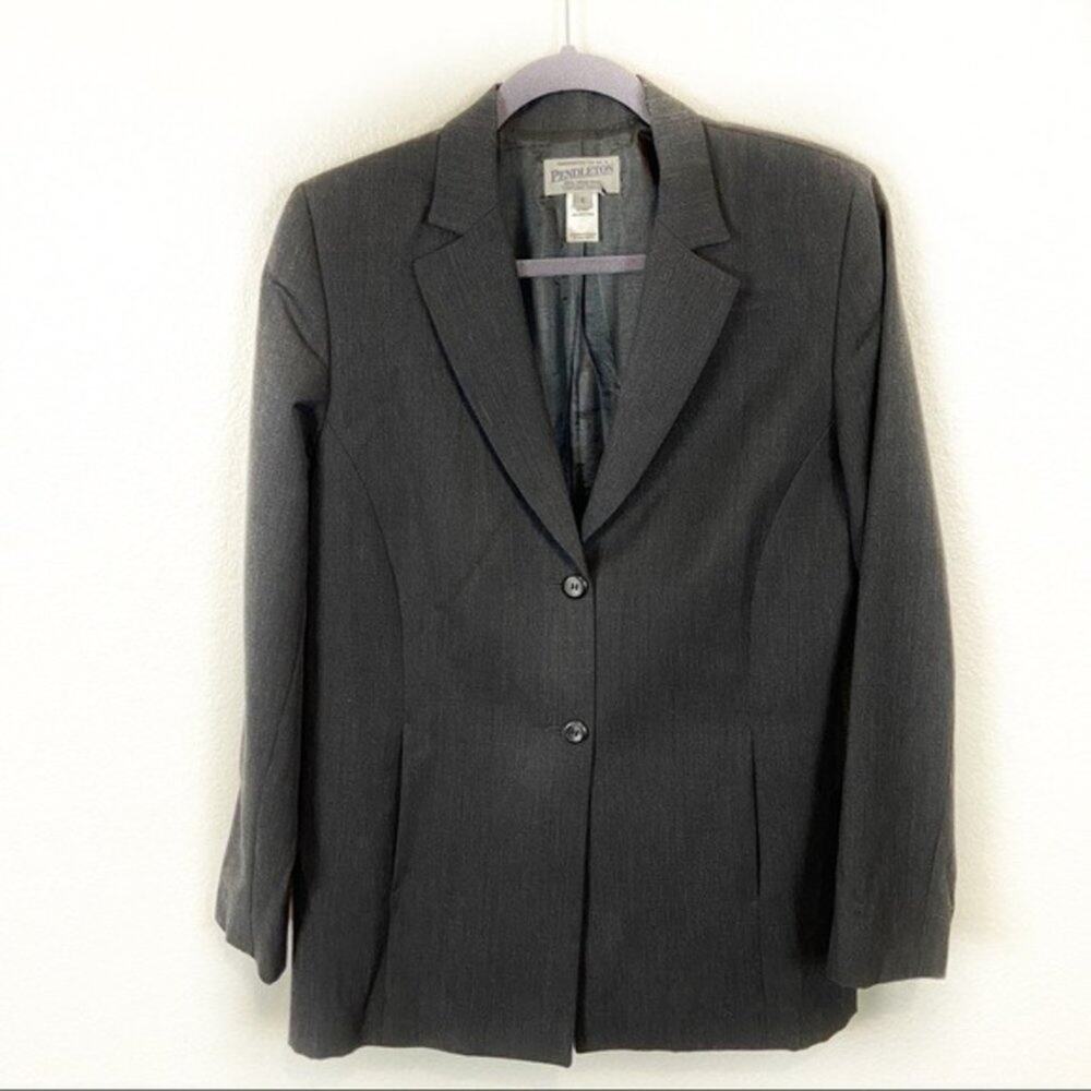 Pendleton Blazer Virgin Wool Women's Size 8 Vintage 2 Button Heathered Gray